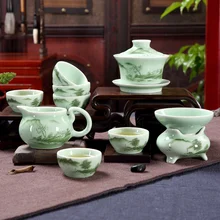 Лунцюаньский Селадон кунг-фу чайный набор Чай Крышка Чаша чайная комбинация керамика с ручной росписью пейзаж чай подарок украшение дома