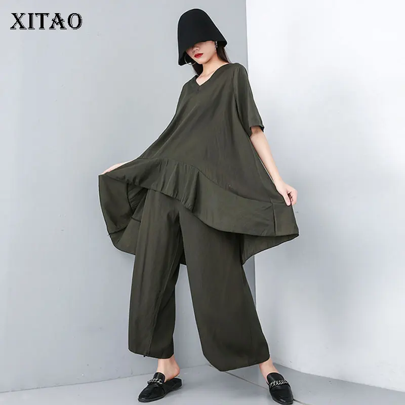 

XITAO Black Plus Size 2 Piece Set Women Personality Pullover Summer Clothes for Women 2019 New Europe Casual Loose Slim ZQ1708