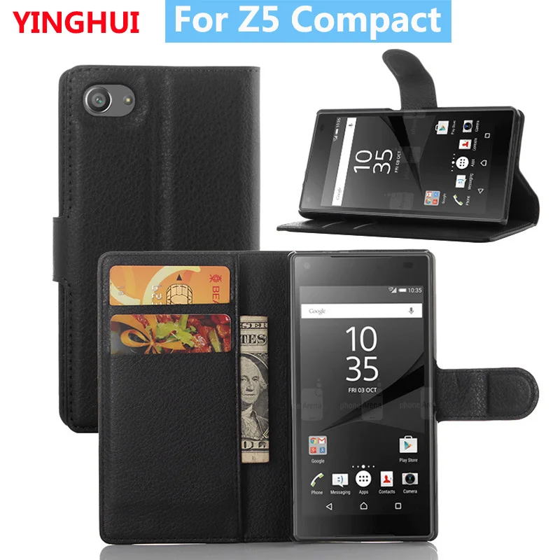 

For Sony Xperia Z5 Compact Leather Case for Sony Z5 Compact Book Style Wallet Card Slot Stand Flip PU Protective Phone Case