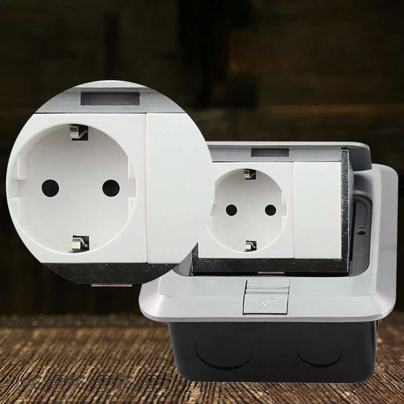 

B120-L131 Aluminum Silver Panel EU Standard Waterproof Sockets Pop Up Floor Socket 16A 250V Electrical Outlet
