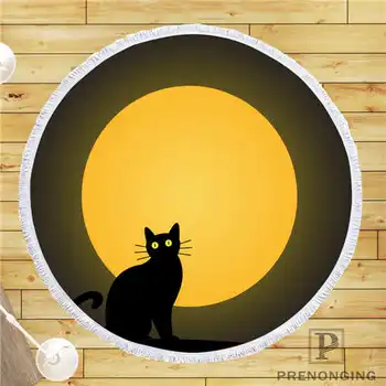 

Custom DIY Customized Microfiber Fabric halloween_black_cat_@1 Round Beach Blanket Towel Printed on Demand 150cm #19-01-28-1-46