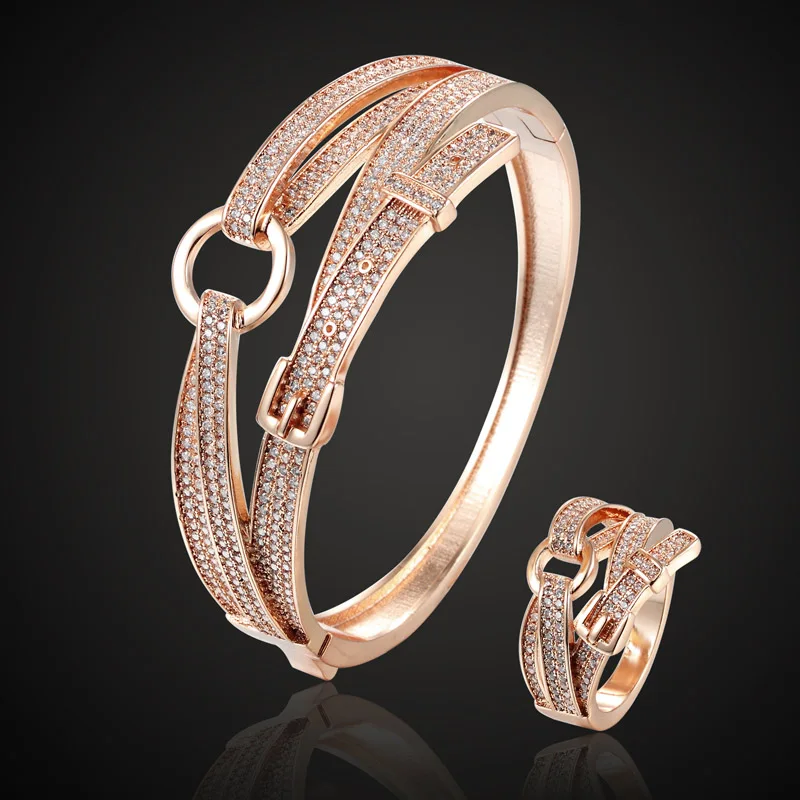 Rose Gold color Cubic Zircon Belt Bracelet&bangle For Women Men couple