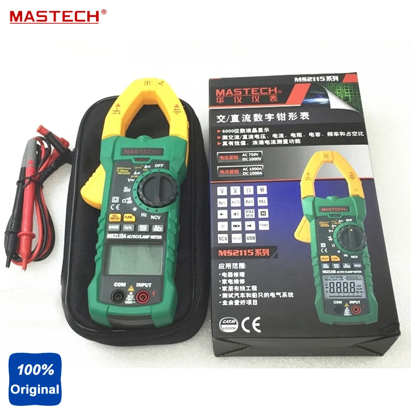 

MASTECH MS2115A True RMS Digital Clamp Meter Multimeter Voltage Current Resistance Capacitance Tester