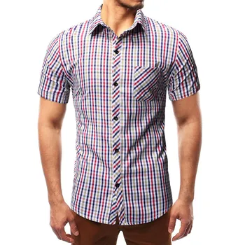 

Summer men's square collar short-sleeved plaid shirt youth casual short-sleeved shirt slim fashion short-sleeved shirt