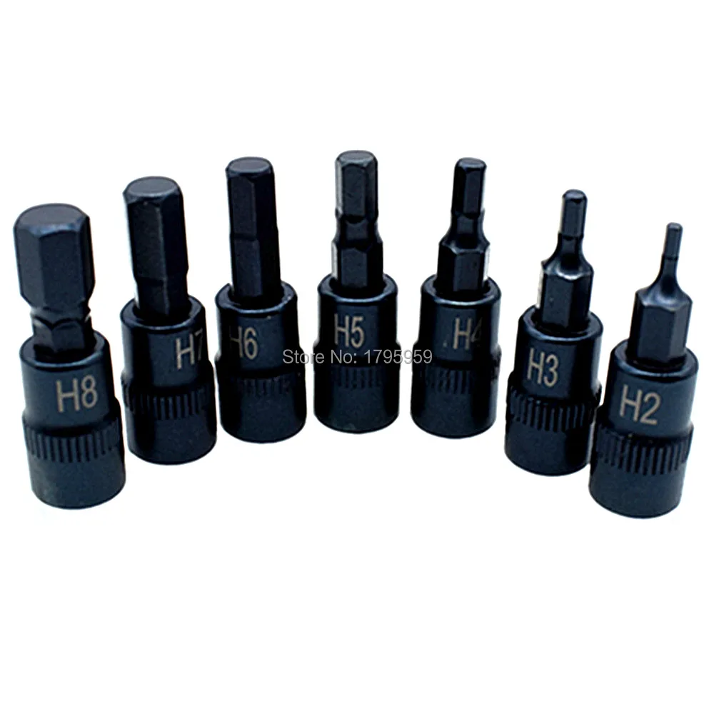 

7pc Hex Key Socket Bit Set 1/4" Square Drive Socket Adapter Allen Screwdriver Bit H2 H3 H4 H5 H6 H7 H8 Power Tool Socket Bits