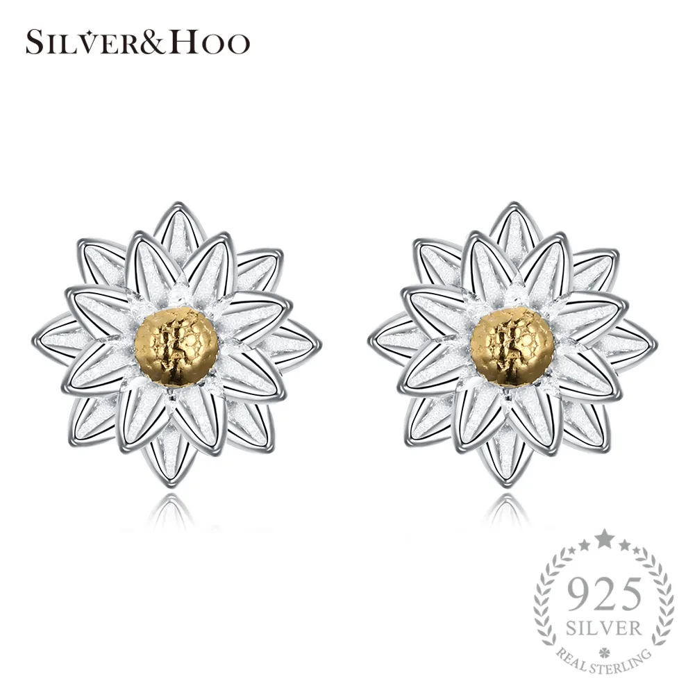 

SILVERHOO 925 Sterling Silver Cute Flower Stud Earrings for Women Fine Jewelry Tiny Earrings for Valentine's Day Gift