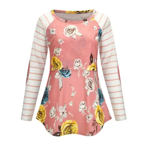 Модный пуловер для беременных, футболка с длинными рукавами и цветочным принтом, топы для грудного вскармливания, одежда для мамы, футболки - Цвет: Розовый