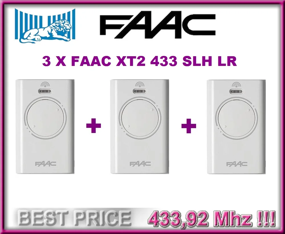

FAAC XT2 433 SLH LR remote control, white 433.92MHz Rolling code. 3 pieces