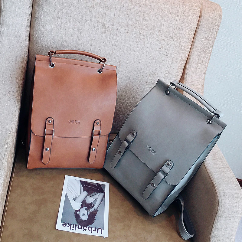  DORANMI Solid PU Leather Schoolbag Traveling Backpack Large Capacity Daypack Laptop Bags School Bag