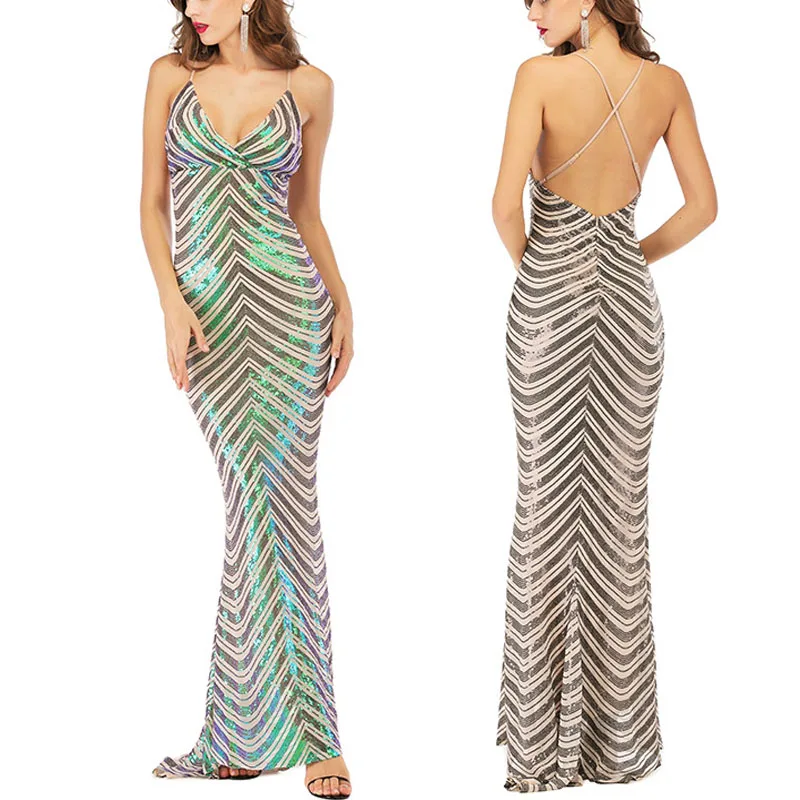 

Long Red Sequin Dress Women New Spaghetti Strap Mermaid Dress Sexy Deep V Neck Club Party Maxi Green Black Sequined Vestidos 19