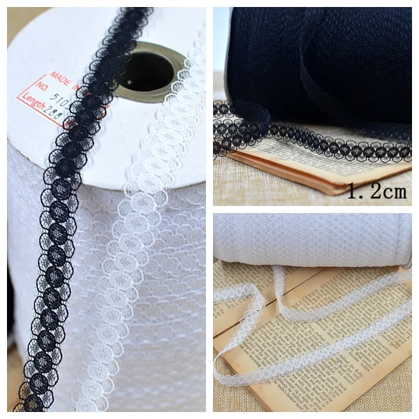 50 meter/lot 1.3cm 0.51" width black/white mesh fabric dress tapes lace