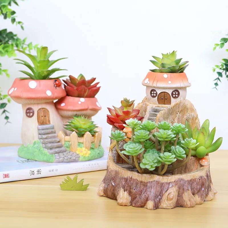 Creative Countryside Tree House Succulent Plants Planter Flowerpot Resin Flower Pot Desktop Ornament Home Decor Garden Supplies