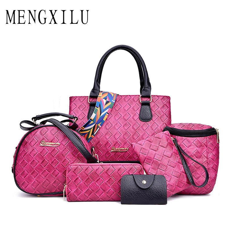 

MENGXILU High Quality Knitting Women Handbags Composite Bag Set Women Crossbody Bags Fashion Colorful Strap Women Messenger Bags
