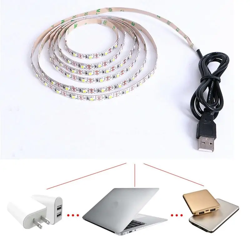 5 в USB кабель светодиодный светильник SMD3528 50 см 1 м 2 м 3 м 4 м 5 м Рождественский гибкий неводонепроницаемый светодиодный светильник s ТВ фоновый светильник s