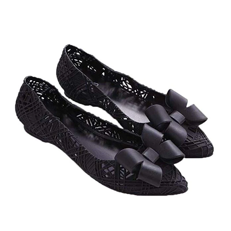 

Women Flats 2019 Summer Chic Bowknot Pointed Toe Ballet Flats Breathable Hollow Out Flat Outdoor Beach Casual Women Jelly Shoes