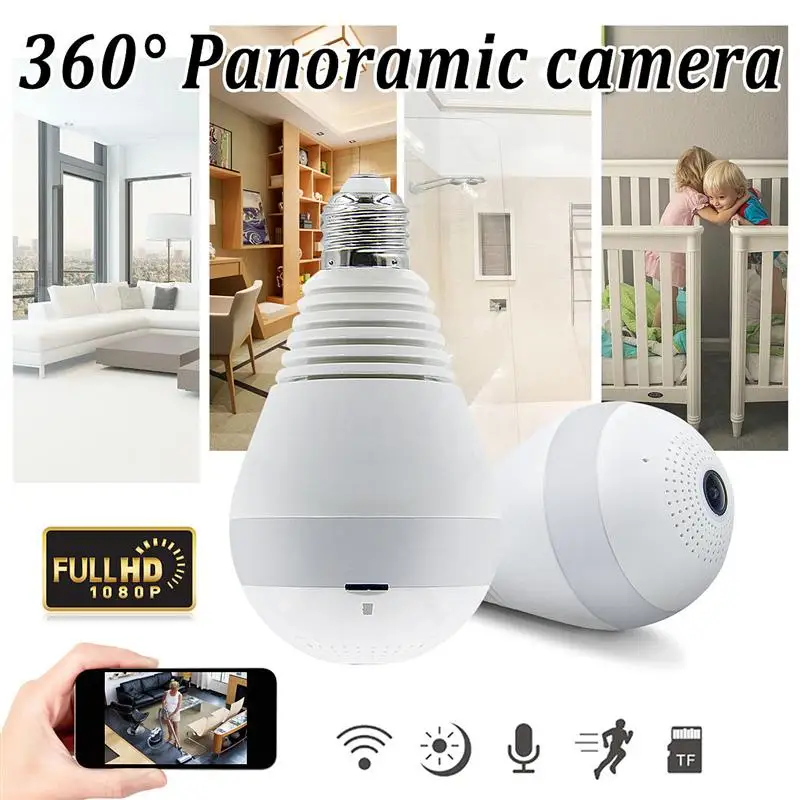

Wireless Panoramic Bulb Camera 360 Degrees Fisheye Lens For Home Security Light Vision Camera Two-Way Talking Motion Detection