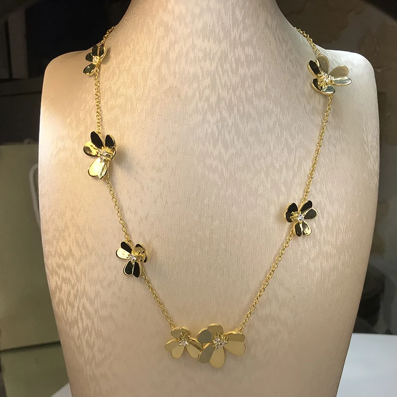 

Pure 925 Sterling Silver Jewelry For Women Light Yellow Gold Color Flower Necklace More lover Flower Pendant Wedding Jewlerys