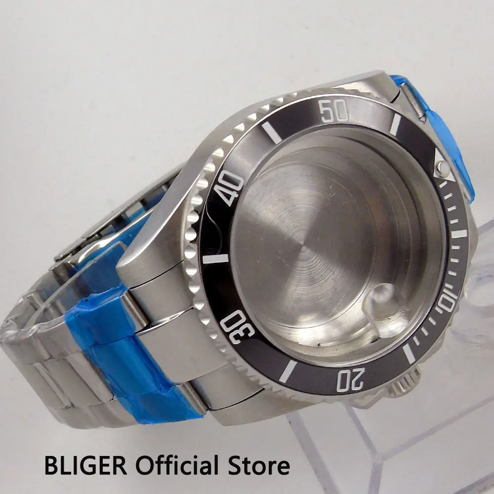 43 мм черный керамический ободок из нержавеющей стали часы с сапфировым стеклом чехол+ Весь матовый браслет подходит для ETA 2836 автоматический механизм