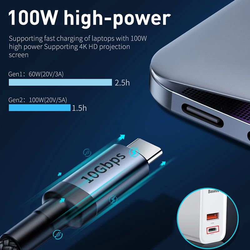 Baseus USB 3 1 Type C к кабель для Huawei Samsung S9 S10 PD 100 Вт Быстрая зарядка 4 0 MacBook Pro