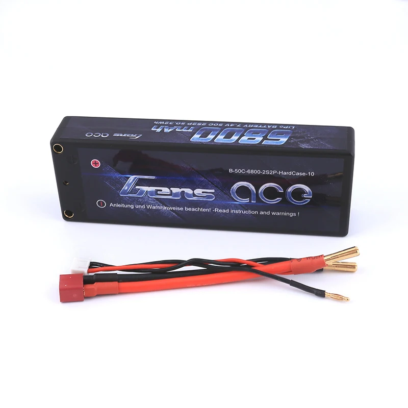 2Pcs Gens ace 2S Lipo Battery 6800mAh 7.4V Batteria Pack 50C Deans Connector for Axial RC Car 1/8 1/10 Hardcase High Discharge