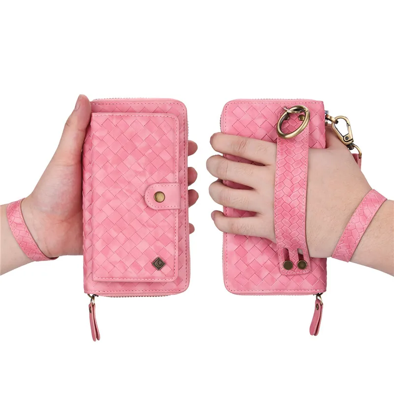 

Luxury Weave Leather Zipper Wallet Case For Samsung Galaxy S9 Plus Multi-Function Handbag For Samsung Galaxy S9 Flip Cover Case