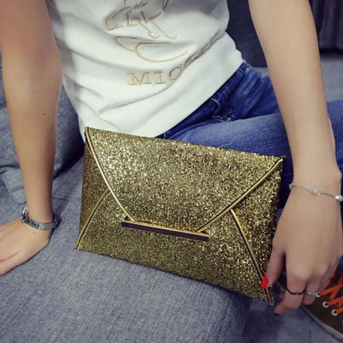 Простая модная женская сумка-конверт клатч однотонная кожаная сумочка с блестками вечерние Изысканная сумочка женские свадебные сумочки FA$ B
