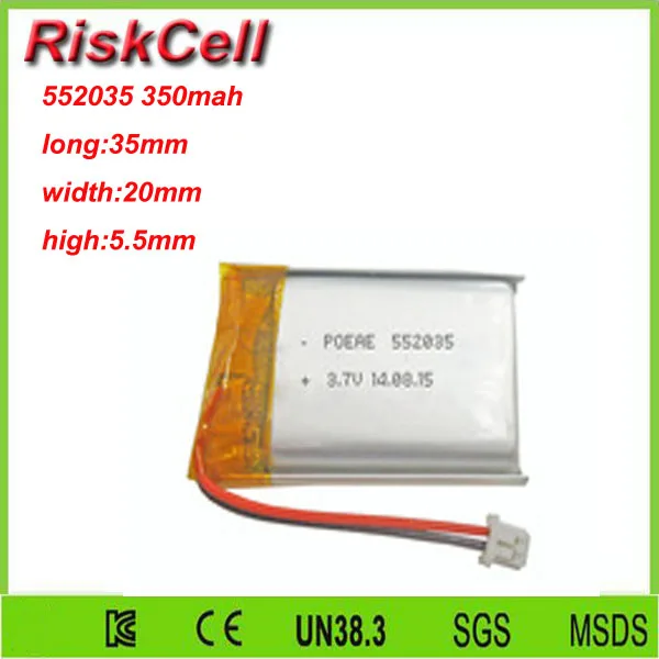 

Free shipping 3.7V 350mah 552035 Lithium Polymer Li-Po Rechargeable Battery For Mp3 MP4 MP5 GPS PSP mobile Pocket PC e-books