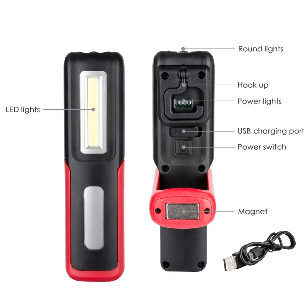 Портативный USB Перезаряжаемый COB светодиодный светильник фонарь-подставка рабочий светильник COB Lanterna магнитный подвесной светильник для наружного кемпинга