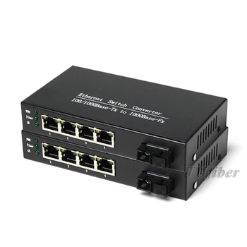

Gigabit Fiber Optical Media Converter 1 Optical 4 RJ45 1 SC 4 RJ45 Converter Fiber Optic Transceiver Single mode Single fiber