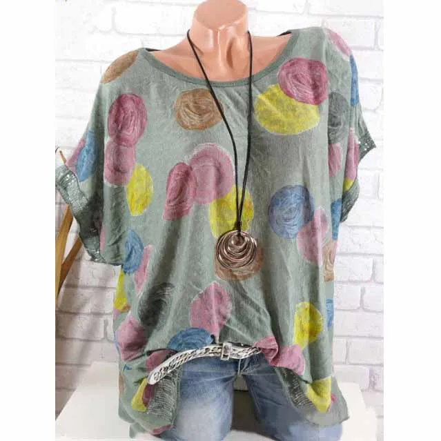 5Xl Women Summer Plus Size Shirts 2019 Short Sleeve Polka Dot Printed Blouses Streetwear O-Neck Casual |