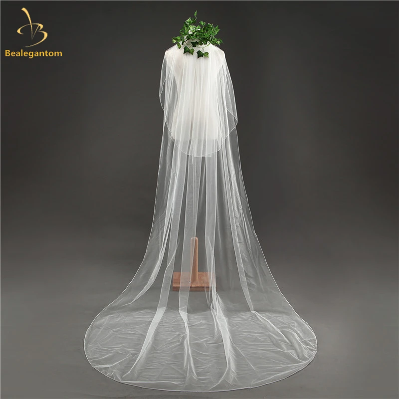 

2019 New Style White Wedding Veils Veu De Noiva Lace 3 M Long Wedding Veils Appliqued Edge Tulle Bridal Veil QA1291