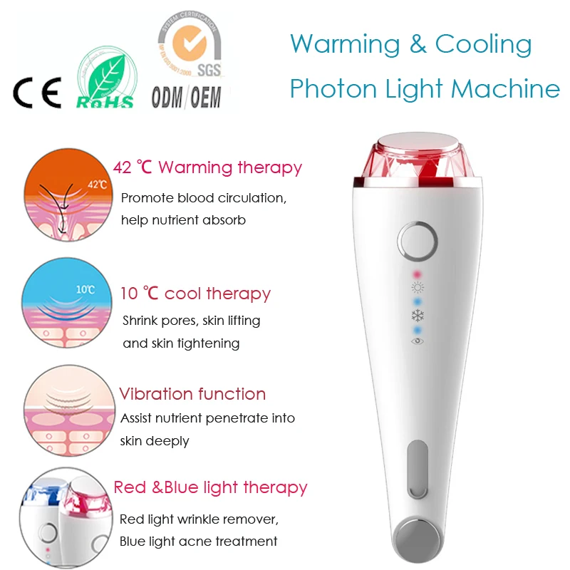 Звуковая вибрация горячая холодная синяя красная светодиодная маска для лица терапия кожи увлажнение пор минимайзер лифтинг для лица аппарат для подтяжки кожи