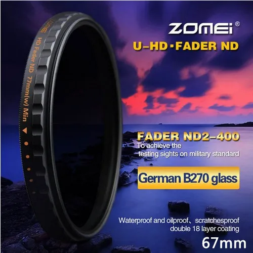 Стекло Zomei 67 мм HD с многослойным покрытием Shott ND2-400 для объективов Canon Nikon Sigma Tamron Sony