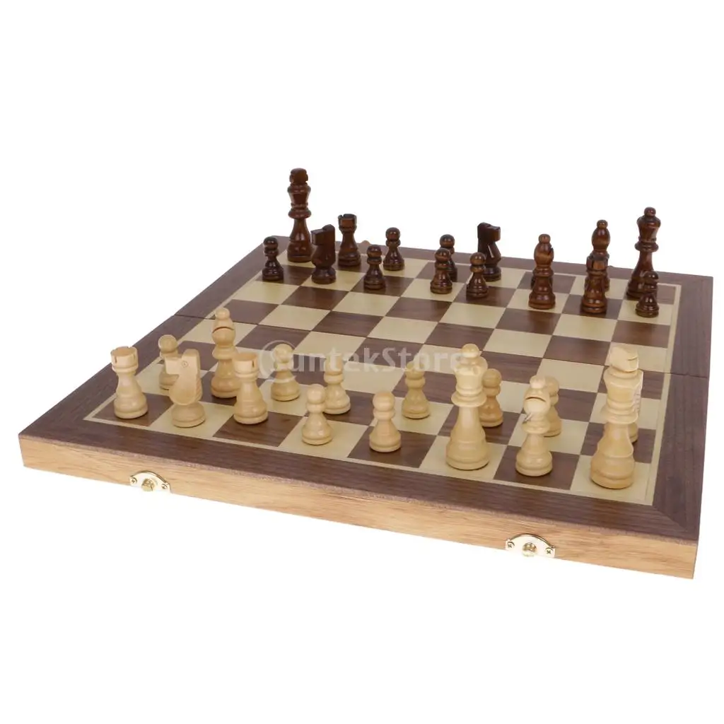 

Portable Wooden Folding Chessboard Chess Set Pieces Toy Kid Gift 39.5cm