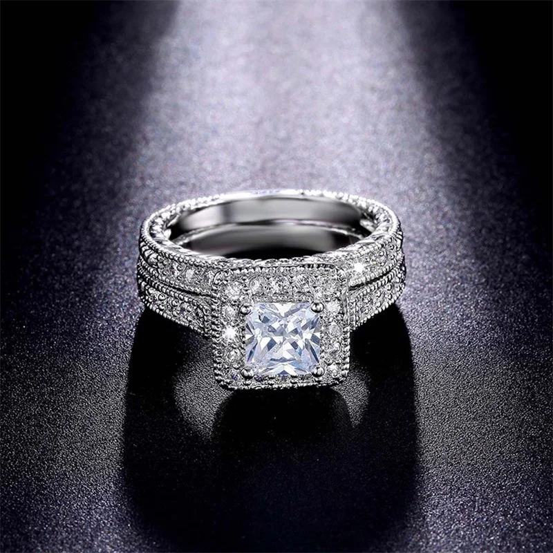 YHAMNI, 925 серебряное кольцо, белое CZ Кольцо, набор, роскошные винтажные обручальные кольца, кольца для помолвки, ювелирное изделие, подарок для женщин KR293