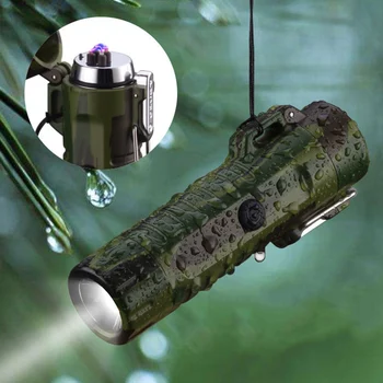 

Metal Dual Arc USB Charging Lighter Pulsed Windproof Electric Cigarette Lighters Rechargeable Outdoor Camping With Flashlight