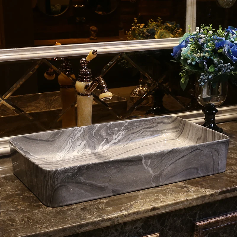 Прямоугольный китайский художественный Европейский Стильный счетчик верхняя раковина для умывания фарфоровая ванная раковина керамическая художественная ванная раковина