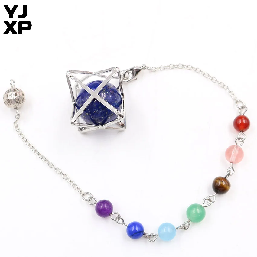 Lapis Lazuli Рейки маятник для приданого Divining Wicca большой натуральный камень кристалл Меркаба маятник 7 Чакра амулет Модная европейская бижутерия - Окраска металла: Lapis Lazuli