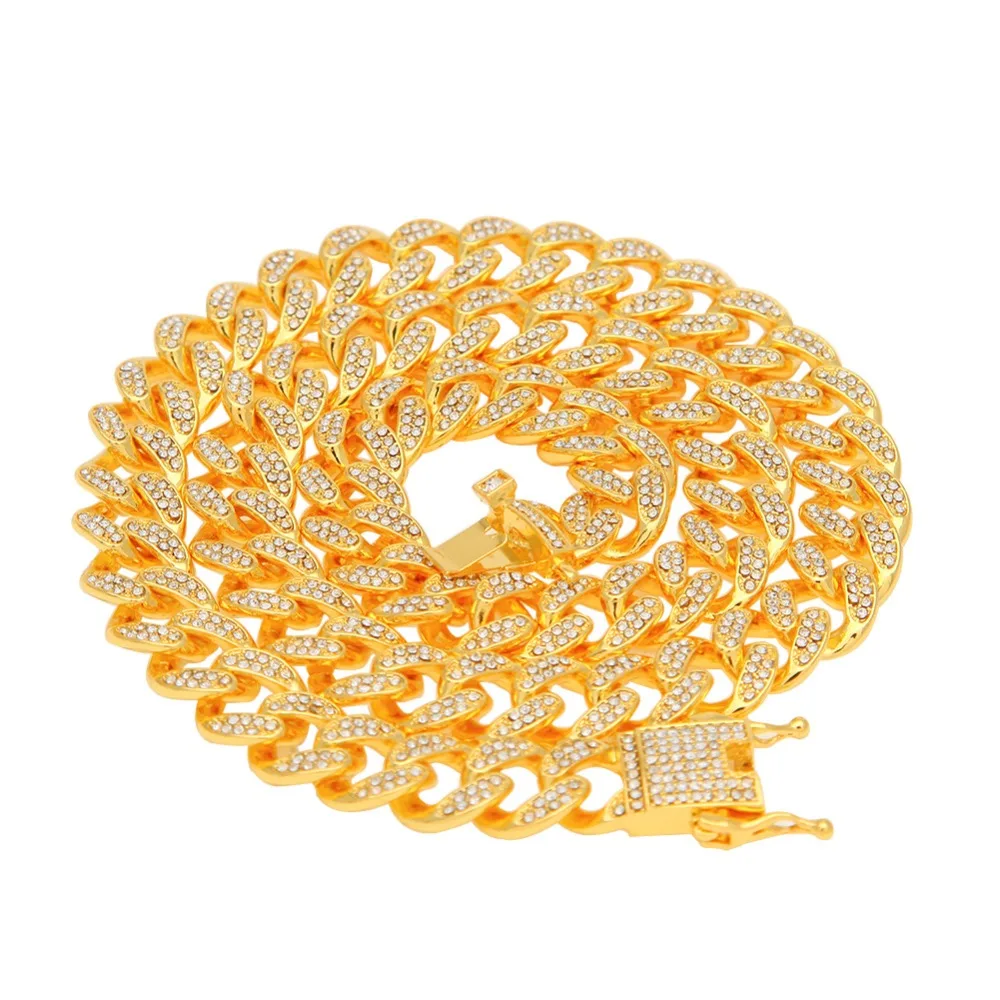 Ожерелье с кубинской цепочкой для мужчин в стиле хип-хоп, золотое, серебряное, со льдом, проложенные Стразы CZ, длинное ожерелье, браслет, ювелирное изделие