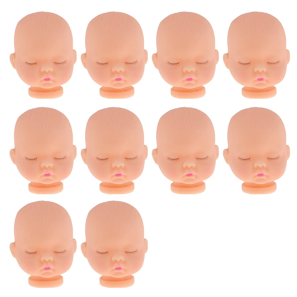 Set of 10pcs Sleeping Baby Doll Heads Sculpt Without Hair Wig For Mini Keychain Baby Toy DIY Custom Body Parts