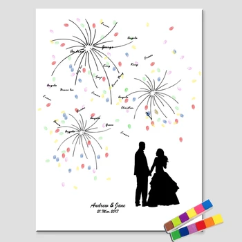 

HAOCHU Meaningful Creative Names Date Wedding Fireworks Gift Fingerprint Sign Guestbook Couple Wedding Decoration Poster Ink Pad