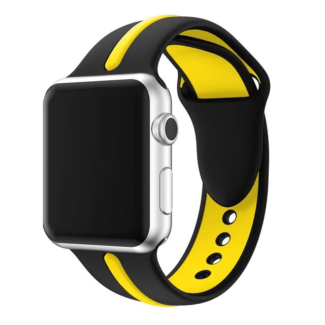 Силиконовый ремешок JANSIN для apple watch series 5 4 3 2, спортивный ремешок для iwatch 38 мм/42 мм/40 мм/44 мм, цветной ремешок для замены - Цвет ремешка: black-yellow