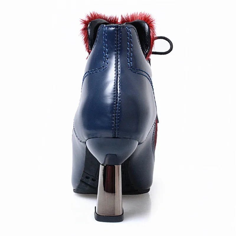 Lace Leder Mode Echtem Prova Für Schuhe Blau Pumpen Up Ferse Rosshaar Spitz Aus Perfetto Stiefeletten rot Hohe Frauen Frau wCw8S6qn