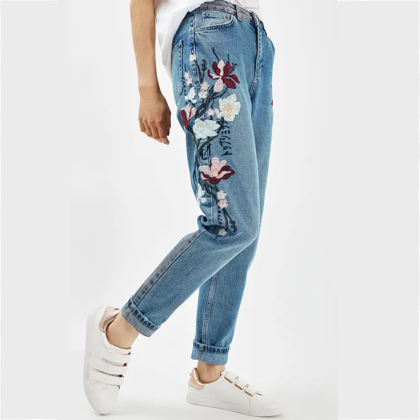 Female Jeans 2017 Spring New Arrivals Fashion Embroidered Slim Fit High Waist Jeans Women Denim