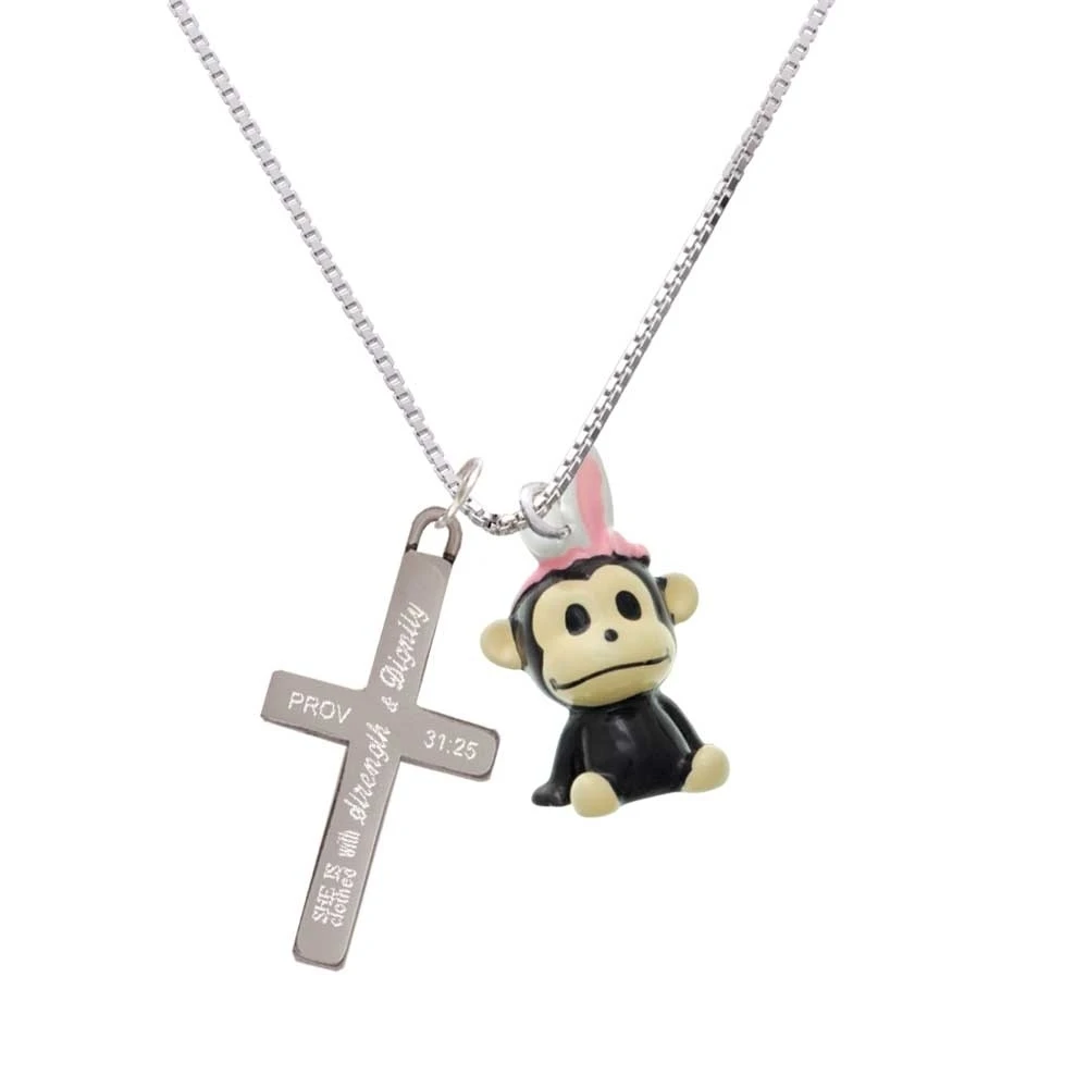 Resin Monkey with Bunny Ears - Strength and Dignity - Cross Necklace