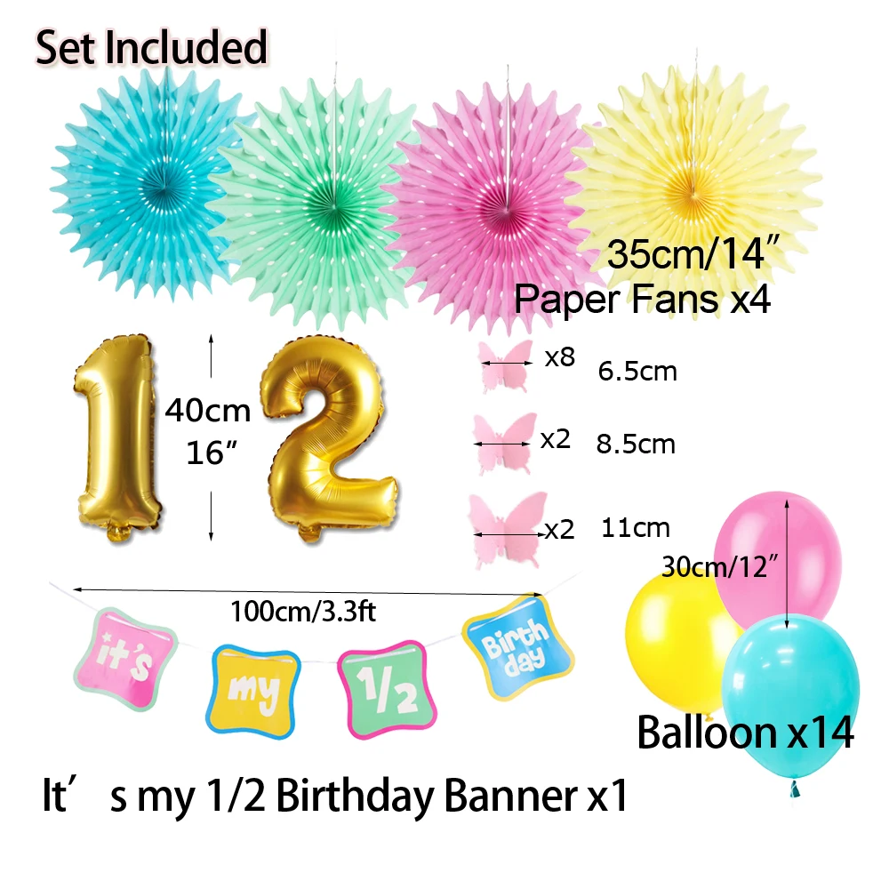 19pcs 1/2 Birthday Party Decoration It's My Banner Foil Number Balloons 6 Months Half Year Baby Girl Boy Rainbow Decor