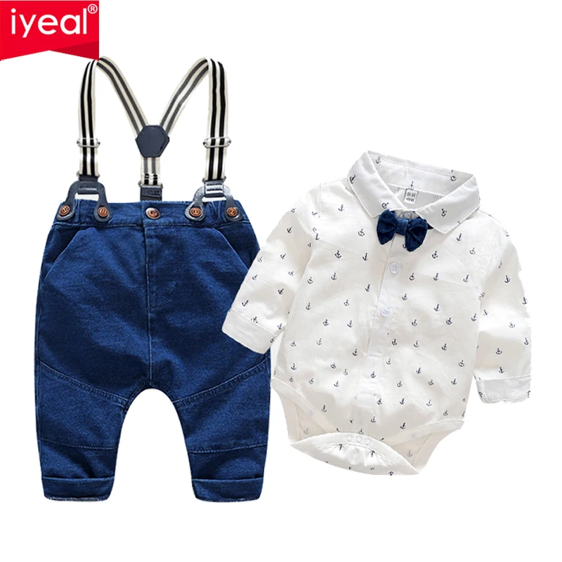 

IYEAL Fashion Wedding Birthday Party Baby Boys Clothes Sets Cotton Romper Shirt +Bib Pant Toddler Infant Kids Outfits Costume