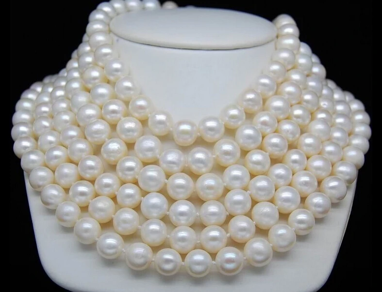 

Wholesale fast 100% Natural jewelry Cultured 9-10mm AA+ white pearl necklaces 100"Long