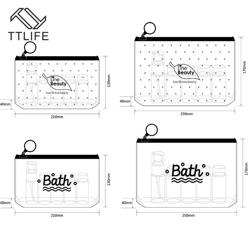 TTLIFE Travel Cosmetic Bags PVC Waterproof Transparent Women Portable Bag Toiletry Organizer Storage Makeup Bag Wash Pouch
