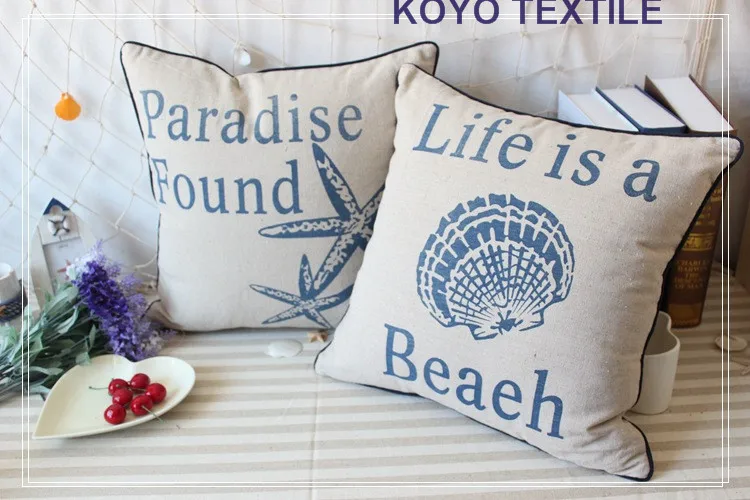 

Printed Mediterranean Sea Marine Style Decoration Seastar Seashell Animal Talk Cheap Sofa Cushions Cover Throw Pillow Case